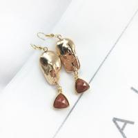 Natural Gemstone Earrings Natural Stone with pearl & Brass gold color plated vintage & for woman 55-65mm Sold By Pair