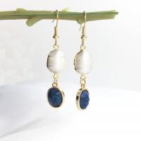 Natural Gemstone Earrings Natural Stone with pearl & Brass gold color plated vintage & for woman & faceted Sold By Pair