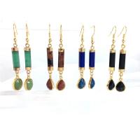 Natural Gemstone Earrings, Natural Stone, with Brass, gold color plated, vintage & different materials for choice & for woman & faceted, more colors for choice, 10x60mm, Sold By Pair