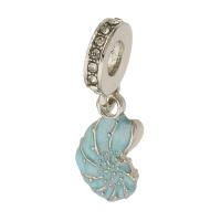 European Style Zinc Alloy Dangle Beads silver color plated DIY & enamel & with rhinestone light blue nickel lead & cadmium free Approx 5mm Sold By PC