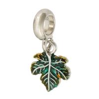 European Style Tibetan Style Dangle Beads, Leaf, silver color plated, DIY & enamel, mixed colors, nickel, lead & cadmium free, 25x12x2mm, Hole:Approx 5mm, Sold By PC