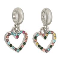 European Style Zinc Alloy Dangle Beads Heart silver color plated DIY & with rhinestone nickel lead & cadmium free Approx 5mm Sold By PC
