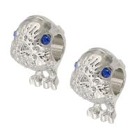 Zinc Alloy Large Hole Bead Owl silver color plated DIY & with rhinestone silver color nickel lead & cadmium free Approx 4.5mm Sold By PC