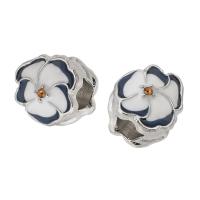 Zinc Alloy Large Hole Bead Flower silver color plated DIY & enamel & with rhinestone silver color nickel lead & cadmium free Approx 5mm Sold By PC