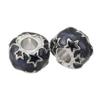Zinc Alloy Large Hole Bead Round silver color plated DIY & enamel blue nickel lead & cadmium free Approx 4.5mm Sold By PC