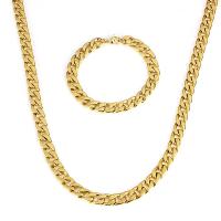 Fashion Stainless Steel Jewelry Sets, bracelet & necklace, 304 Stainless Steel, gold color plated, 2 pieces & different size for choice & figaro chain, Length:Approx 8 Inch, Approx 23.5 Inch, Sold By Set