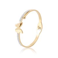 Acier inoxydable 304 bracelet ordinaire, papillon, bijoux de mode & pour femme & avec strass, doré, 4.50mm, Diamètre intérieur:Environ 55mm, Vendu par PC
