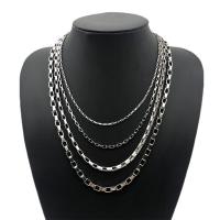 Multi Layer Necklace 316L Stainless Steel Stick silver color plated & Unisex silver color Sold By PC