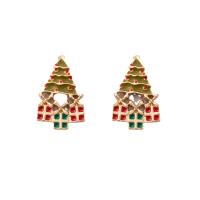 Christmas Earrings Zinc Alloy Christmas Tree gold color plated fashion jewelry & for woman & enamel mixed colors nickel lead & cadmium free Sold By Pair