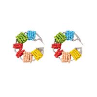 Resin Earring with Zinc Alloy Round silver color plated fashion jewelry & for woman mixed colors Sold By Pair