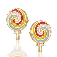 Brass Stud Earring brass post pin Lollipop gold color plated for woman & enamel multi-colored Sold By PC