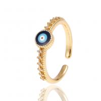 Evil Eye Jewelry Ring Finger, cobre, cromado de cor dourada, Ajustável & micro pavimento em zircônia cúbica & para mulher & esmalte, 20mm, vendido por PC