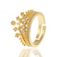 Cubique anneau en laiton Circonia Micro Pave, couronne, Placage de couleur d'or, Réglable & pavé de micro zircon & pour femme, 22mm, Vendu par PC