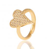 Cubique anneau en laiton Circonia Micro Pave, coeur, Placage de couleur d'or, Réglable & pavé de micro zircon & pour femme, 20mm, Vendu par PC