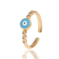 Evil Eye Jewelry Ring Finger, cobre, cromado de cor dourada, Ajustável & micro pavimento em zircônia cúbica & para mulher & esmalte, 20mm, vendido por PC