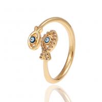 Evil Eye Jewelry Ring Finger, cobre, cromado de cor dourada, Ajustável & micro pavimento em zircônia cúbica & para mulher & esmalte, 22mm, vendido por PC