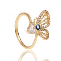 Krychlový Circonia Micro vydláždit mosazný prsten, Mosaz, Motýl, barva pozlacený, Nastavitelný & zlo vzor oko & micro vydláždit kubické zirkony & pro ženy & smalt, 20mm, Prodáno By PC