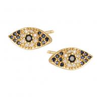 Cubic Zirconia Micro Pave Brass Earring, brass post pin, Evil Eye, gold color plated, micro pave cubic zirconia & for woman, 11x6mm, Sold By PC