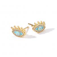 Evil Eye Earrings Brass brass post pin gold color plated micro pave cubic zirconia & for woman & enamel Sold By PC