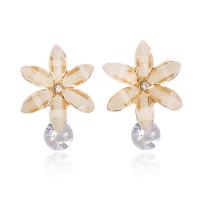 Zinc Alloy Stud Earring Flower gold color plated micro pave cubic zirconia & for woman nickel lead & cadmium free Sold By Lot