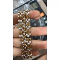 Brass Ball Chain, Plastic Pearl, with brass chain, gold color plated, 4mm,3mm, 10m/Lot, Sold By Lot