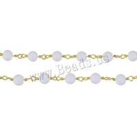 Messing Ball Chain, med Ædelsten, guldfarve belagt, du kan DIY & forskellig størrelse for valg, hvid, 10m/Lot, Solgt af Lot