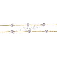 Messing Ball Chain, med Plastic Pearl, guldfarve belagt, du kan DIY, 4mm,1mm, 25m/Lot, Solgt af Lot