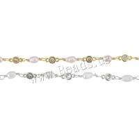 Brass Beading Chains, with Rhinestone & Plastic Pearl, plated, DIY, more colors for choice, 15x4x4mm,8x4x2mm, 10m/Lot, Sold By Lot