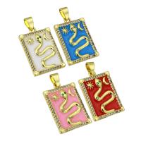 Cubic Zirconia Micro Pave Brass Pendant, Rectangle, gold color plated, micro pave cubic zirconia & enamel, more colors for choice, 17x26x2mm, Hole:Approx 4mm, Sold By PC