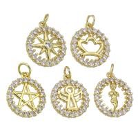 Cubic Zirconia Micro Pave Brass Pendant Flat Round gold color plated & micro pave cubic zirconia & hollow Approx 3mm Sold By PC
