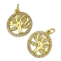 Cubic Zirconia Micro Pave Brass Pendant Flat Round gold color plated micro pave cubic zirconia & hollow Approx 2mm Sold By PC