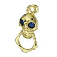 Cubic Zirconia Micro Pave Brass Pendant, Skull, gold color plated, micro pave cubic zirconia, 14x28x5mm, Hole:Approx 3mm, Sold By PC