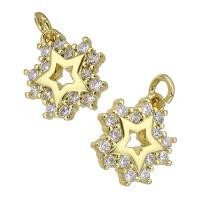 Cubic Zirconia Micro Pave Brass Pendant, Star, gold color plated, micro pave cubic zirconia, 11x12x2mm, Hole:Approx 1mm, Sold By PC