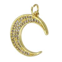 Cubic Zirconia Micro Pave Brass Pendant, Moon, gold color plated, micro pave cubic zirconia, 17x19x2mm, Hole:Approx 4mm, Sold By PC