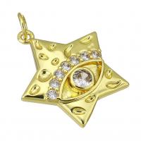 Cubic Zirconia Micro Pave Brass Pendant, Star, gold color plated, with eye pattern & micro pave cubic zirconia, 20x21x3mm, Hole:Approx 3mm, Sold By PC