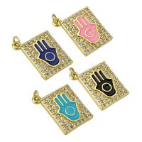 Cubic Zirconia Micro Pave Brass Pendant, Rectangle, gold color plated, micro pave cubic zirconia & enamel, more colors for choice, 15x18x3mm, Hole:Approx 1mm, Sold By PC