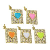Cubic Zirconia Micro Pave Brass Pendant, Rectangle, gold color plated, with heart pattern & micro pave cubic zirconia & enamel, more colors for choice, 15x18x3mm, Hole:Approx 1mm, Sold By PC