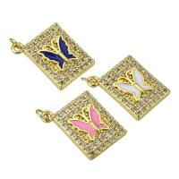 Cubic Zirconia Micro Pave Brass Pendant, Rectangle, gold color plated, micro pave cubic zirconia & enamel, more colors for choice, 15x18x3mm, Hole:Approx 2mm, Sold By PC