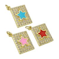 Cubic Zirconia Micro Pave Brass Pendant, Rectangle, gold color plated, with star pattern & micro pave cubic zirconia & enamel, more colors for choice, 15x18x3mm, Hole:Approx 1mm, Sold By PC