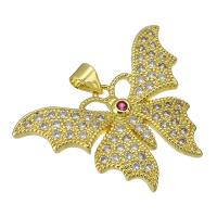 Cubic Zirconia Micro Pave Brass Pendant, Butterfly, gold color plated, micro pave cubic zirconia & enamel, 33x24x4mm, Hole:Approx 3mm, Sold By PC