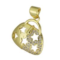 Cubic Zirconia Micro Pave Brass Pendant, gold color plated, hollow, 17x18x4mm, Hole:Approx 3mm, Sold By PC
