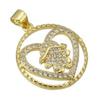 Cubic Zirconia Micro Pave Brass Pendant, gold color plated, micro pave cubic zirconia & hollow, 20x23x3mm, Hole:Approx 3mm, Sold By PC