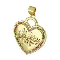 Cubic Zirconia Micro Pave Brass Pendant, Heart, gold color plated, micro pave cubic zirconia & enamel, 25x30x2mm, Hole:Approx 3mm, Sold By PC