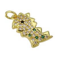 Cubic Zirconia Micro Pave Brass Pendant, Dinosaur, gold color plated, micro pave cubic zirconia, 10x18x3mm, Hole:Approx 3mm, Sold By PC