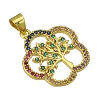 Cubic Zirconia Micro Pave Brass Pendant, Flower, gold color plated, micro pave cubic zirconia & hollow, multi-colored, 18x20x2mm, Hole:Approx 2mm, Sold By PC