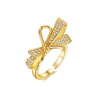 Cubic Zirconia Micro Pave Brass Ring Bowknot gold color plated fashion jewelry & micro pave cubic zirconia & for woman nickel lead & cadmium free Sold By PC