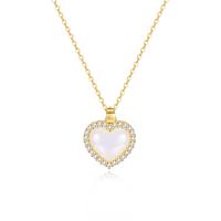 Plastic Pearl Necklace Brass with 304 Stainless Steel Chain & Plastic Pearl with 2.36inch extender chain Heart gold color plated fashion jewelry & micro pave cubic zirconia & for woman nickel lead & cadmium free 14mm Length Approx 15.75 Inch Sold By PC