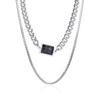 Stainless Steel Jewelry Necklace, 304 Stainless Steel, with Glass, with 1.97inch extender chain, fashion jewelry & Unisex, original color, Length:Approx 16.93 Inch, Sold By PC