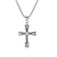 Stainless Steel Jewelry Necklace, 304 Stainless Steel, Cross, Vacuum Ion Plating, fashion jewelry & micro pave cubic zirconia & for man, more colors for choice, 38x31mm, Length:Approx 21.65 Inch, Sold By PC