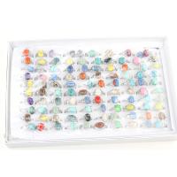 Natural Gemstone Finger Ring, Tibetan Style, with Gemstone, Unisex, mixed colors, 17mm, 100PCs/Box, Sold By Box